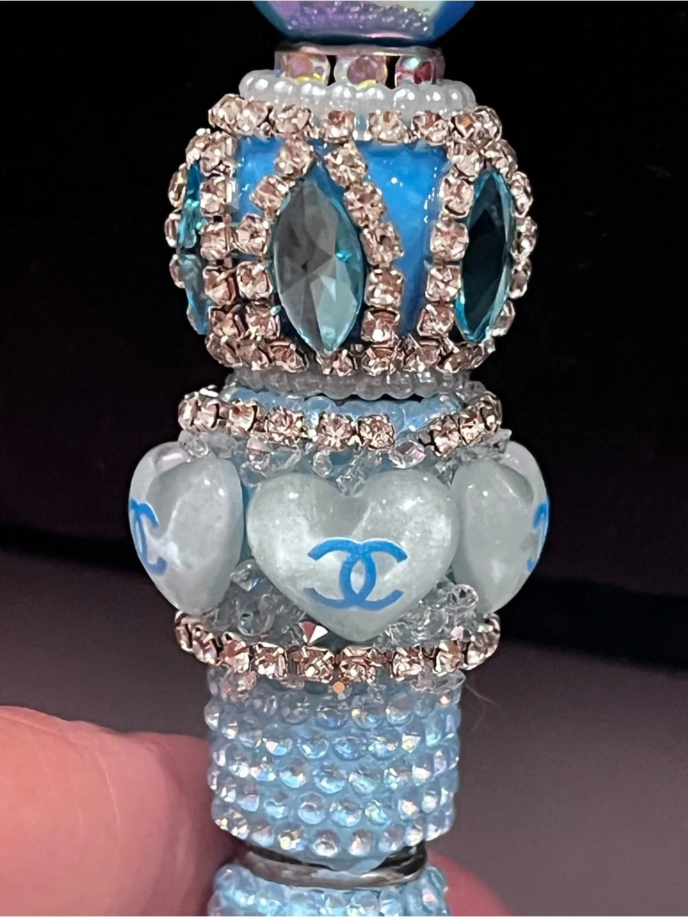 Designer-inspired custom designed blue purse focal fancy beaded pen